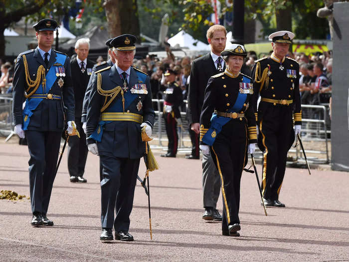 On the following day, the royal family accompanied Queen Elizabeth as her coffin made its way from Buckingham Palace to Westminster Hall.