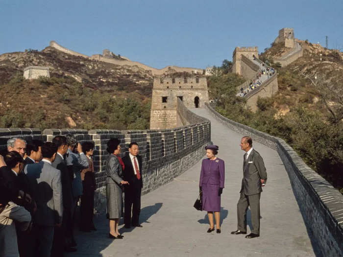 She was also the first British monarch to visit China. In 1986, she traveled around the globe and toured the Great Wall of China and the Forbidden City in Beijing, per CNN.