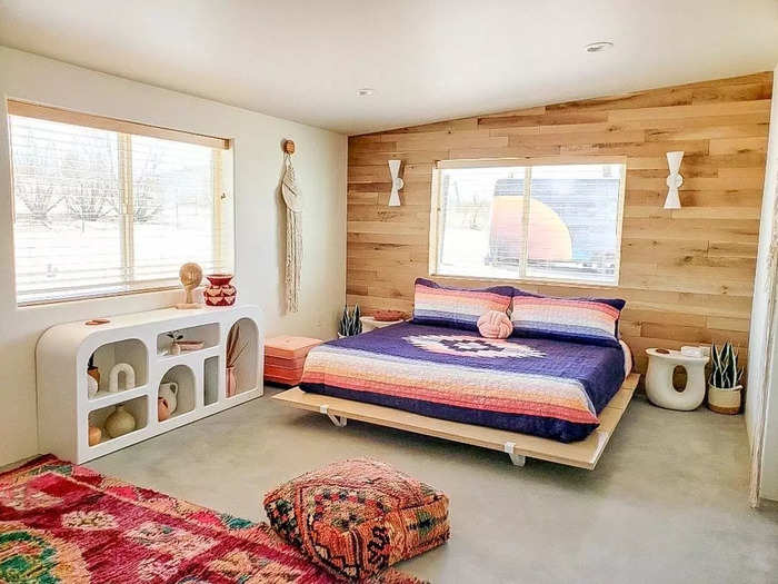 One of the bedrooms in the new addition has a king-sized bed.