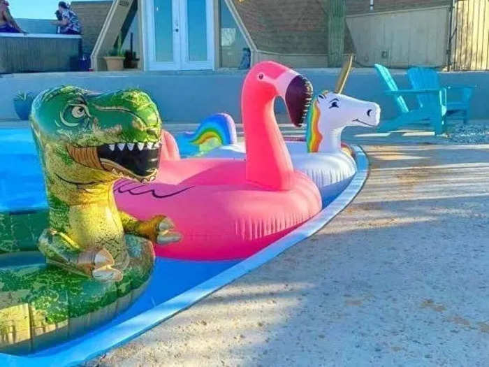 Guests can help themselves to a pool float to use for lounging or a photo op. Monroe said the floats come and go as they get popped or when guests leave them behind.