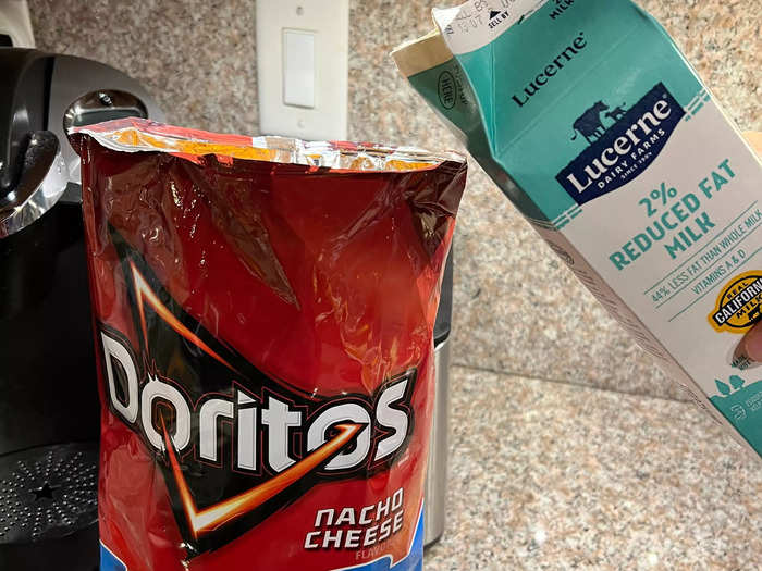 I began by adding two eggs and "a little bit of milk" to the Doritos bag per the recipe