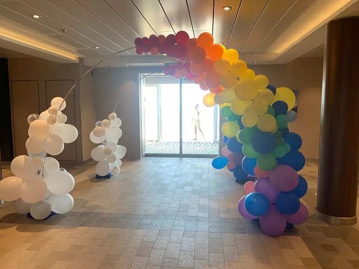 The ship was filled with rainbow, pride-inspired decorations to celebrate the LGBTQ guests.