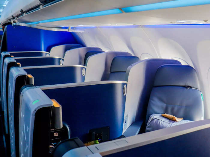 JetBlue also designates a row of seats in the back of its Airbus A321neoLR narrowbody jet for flight attendants and a Mint suite in the front for pilots.