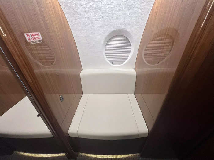 …and a spacious lavatory. The room had a toilet with a window above…