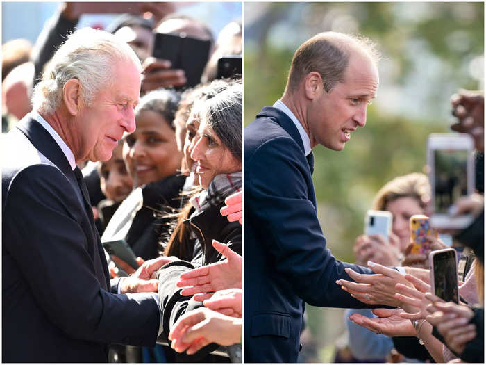 King Charles and Prince William greeted onlookers who waited in line for hours to pay their respects to Queen Elizabeth.