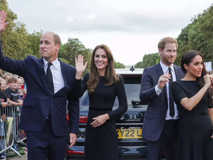 Princes William, Prince Harry, and their wives, Kate Middleton and Meghan Markle, respectively, visited tributes during a moment of solidarity.