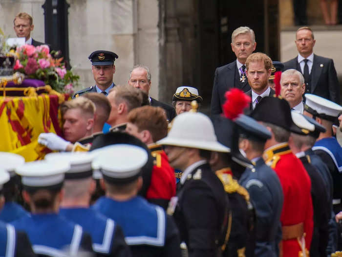 Members of the royal family processed behind the Queen