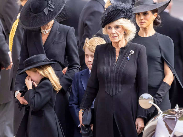 Princess Charlotte appeared to get emotional as the royals arrived at Wellington Arch.