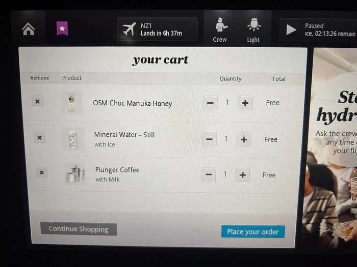 Not to mention, the food was amazing. I felt full the entire route, and the flight attendants provided excellent service. The convenience of ordering meals straight to my seat was the cherry on top.