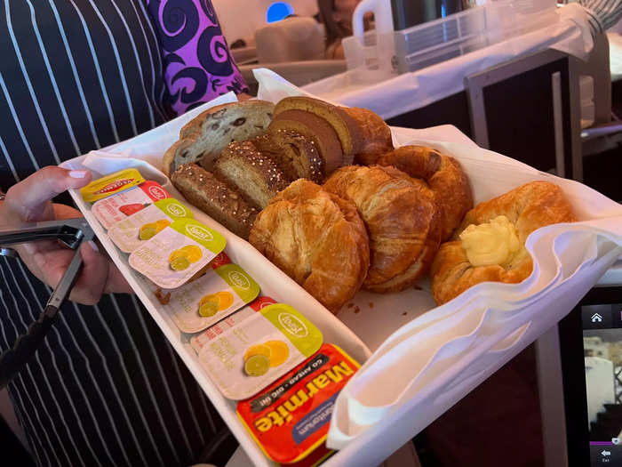 Like dinner, we were given bread as an appetizer, though there were also pastries available. I opted for regular toast with butter and jam.