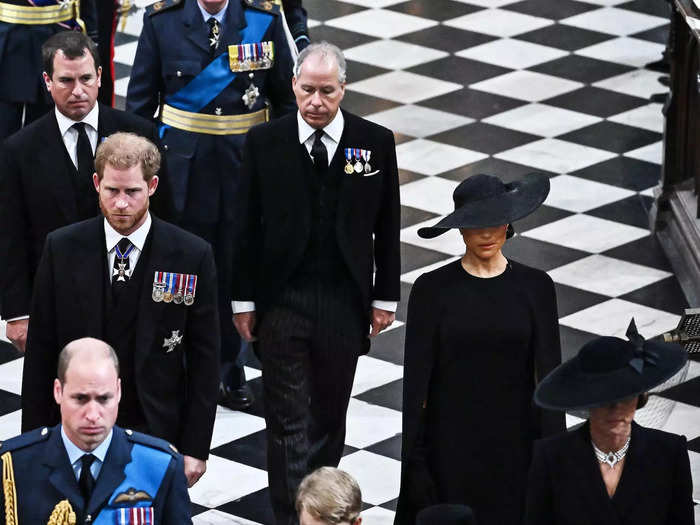 The royals walked into the funeral in pairs.