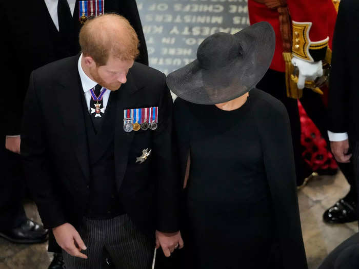Prince Harry and Meghan shared a special moment as they exited the funeral.
