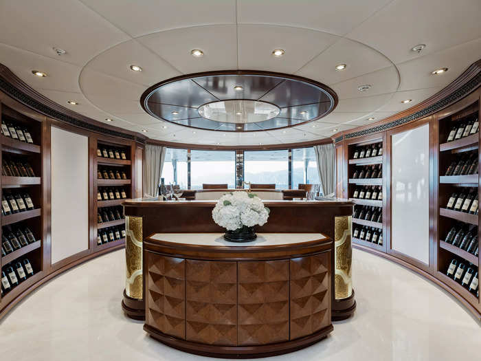 There is a bar on board, as well as a custom wine cellar.