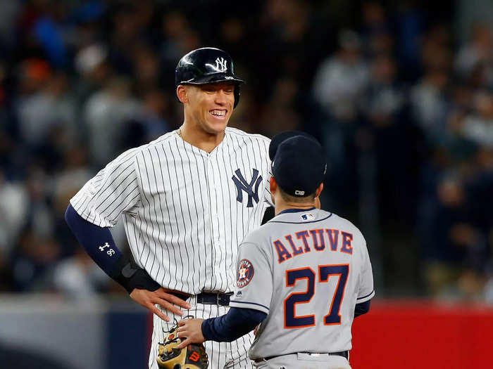 Photographers love it when Judge reaches second base against the Astros.