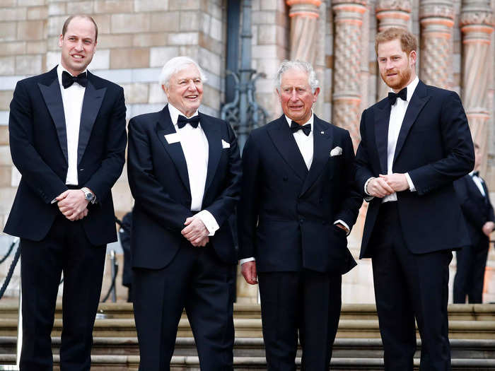 Charles, William, and Harry were seen together less in 2019 as reports of a rift between the siblings began to circulate. At the premiere of the documentary series "Our World" in April that year, Charles stood between his sons as they posed for photos. William and Harry sat next to each other during the screening.