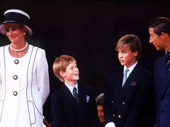 The family celebrated V-J Day together in 1995. Harry, 11, can be seen smiling at his father while the royal family posed for photos, an indication of the close relationship they appeared to have.