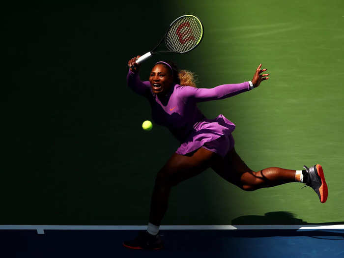 2019: Serena Williams hits a shot in full stride during her third-round match at the 2019 US Open.