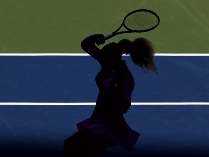 2019: Serena Williams returns a shot during her third-round match at the 2019 US Open.