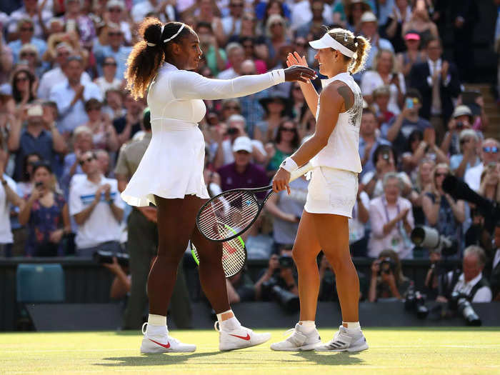 2018: Serena Williams hugs Angelique Kerber after losing in the 2018 Wimbledon final.