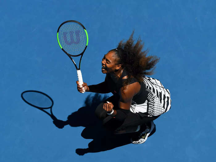 2017: Serena Williams celebrates winning her quarterfinal match at the 2017 Australian Open.