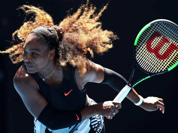 2017: Serena Williams serves in her third-round match at the 2017 Australian Open.