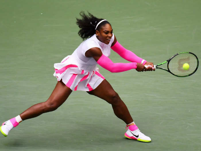 2016: Serena Williams returns a shot during her fourth-round match at the 2016 US Open.