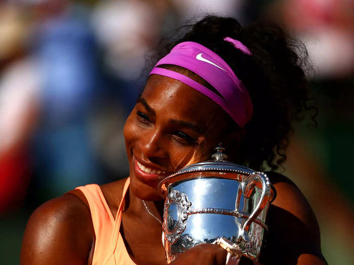 2015: Serena Williams poses with the Coupe Suzanne Lenglen trophy after winning the final at the French Open.