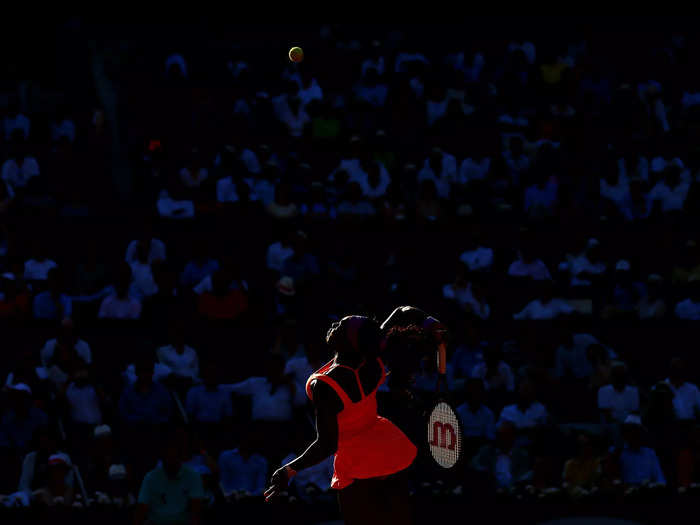 2015: Serena Williams serves the ball during her semifinal match at the French Open.