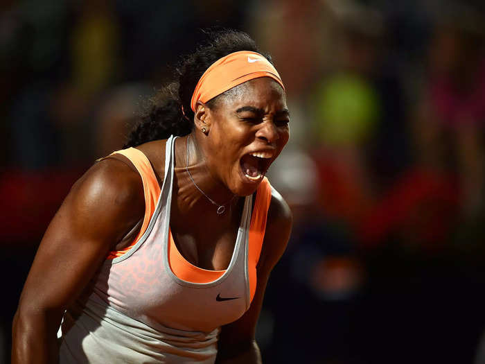 2015: Serena Williams screams after winning a point in her second-round match at the Internazionali BNL d