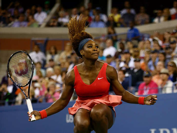 2013: Serena Williams leaps into the air to celebrate winning the 2013 US Open title.