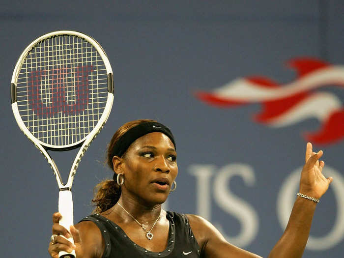 2004: Serena Williams competes at the 2004 US Open wearing a denim skirt.