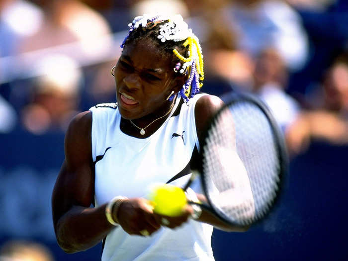 1998: Serena Williams hits a backhand shot during the 1998 US Open.