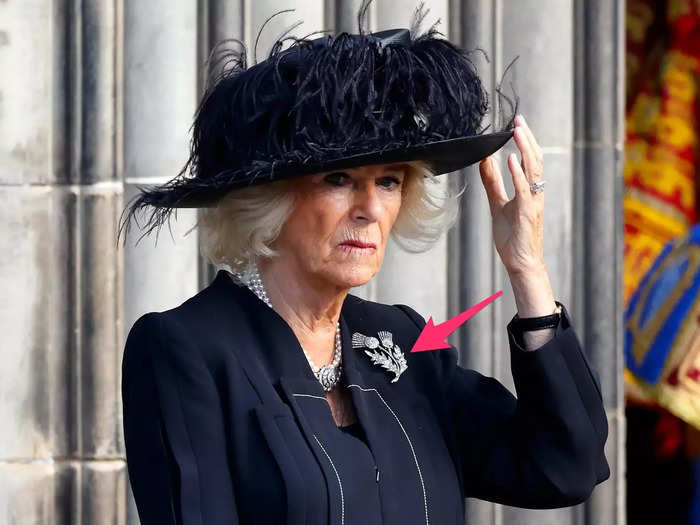 Camilla wore a brooch gifted to her by Queen Elizabeth II at a memorial Service of Thanksgiving for the monarch before her state funeral.