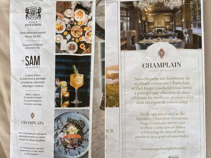 There are five restaurants at the hotel, including the landmark restaurant Champlain Restaurant, which features dishes from a world-class chef.