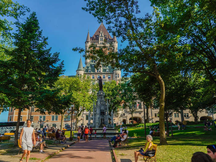 I traveled to Québec by train, and I thought the hotel was easy to spot after a 20-minute uphill walk from the station, Gare du Palais.