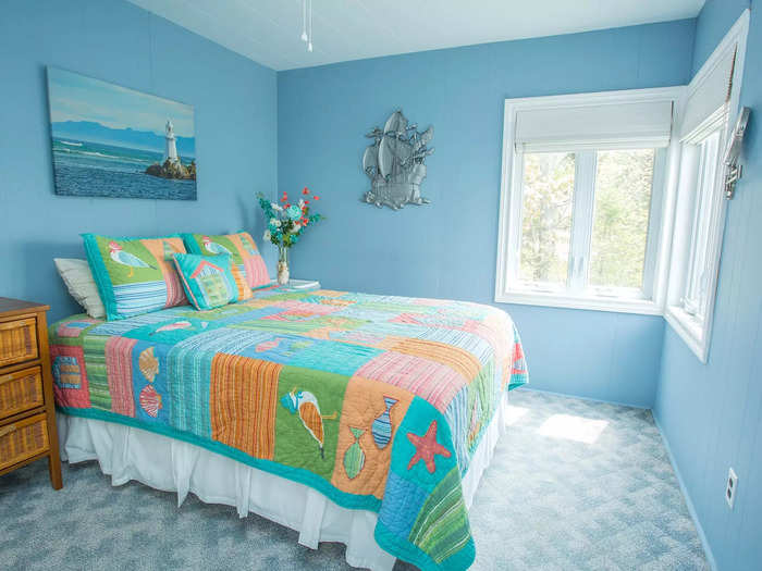 Some bedrooms are painted in bright and bold colors …