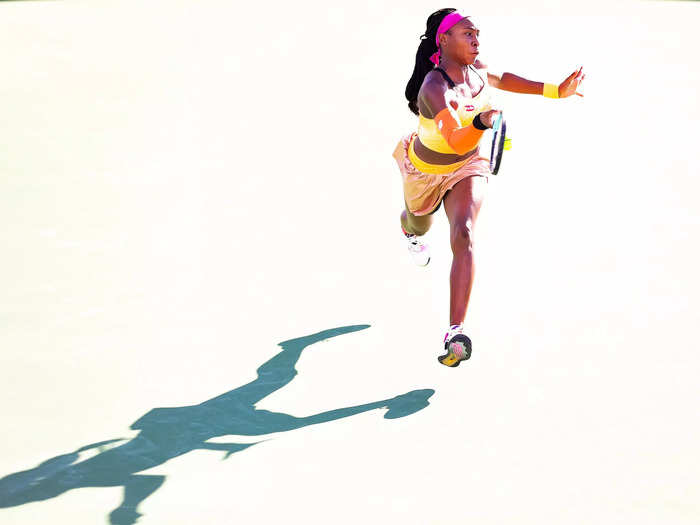 8/5: Coco Gauff returns a shot from Paula Badosa during the Mubadala Silicon Valley Classic at Spartan Tennis Complex in San Jose, California.