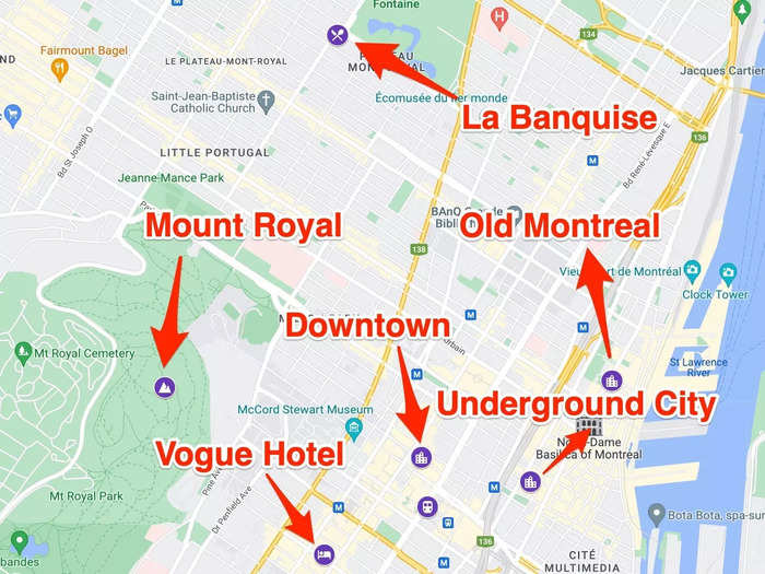 At the Vogue Hotel in Downtown Montréal, I was within walking distance of Old Montréal, Mount Royal, and the Underground City. I only took one cab to grab a bite at a poutine restaurant, La Banquise.