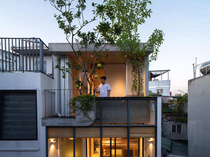 Tall, narrow houses are a common sight in Hanoi, Vietnam.