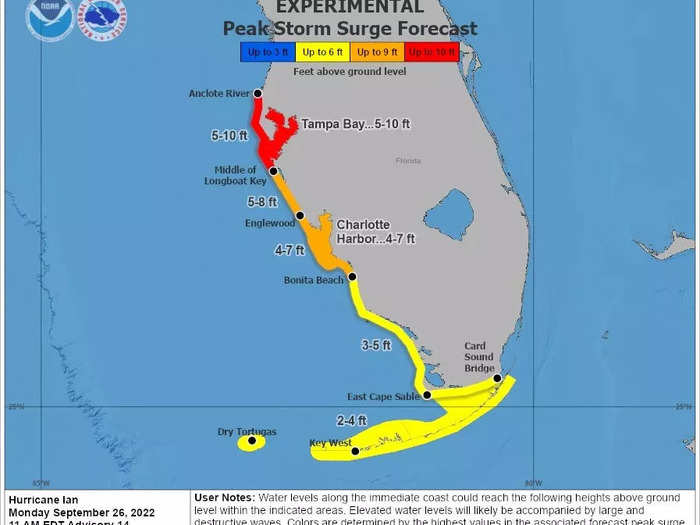 Tampa Bay could see a surge of up to 10 feet of ocean water.