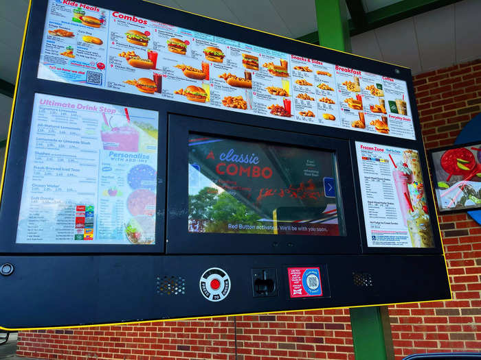 The menu was expansive, offering burgers, hot dogs, and chicken sandwiches.