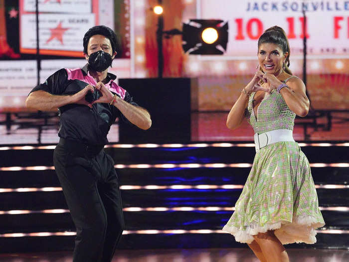 ELIMINATED: Teresa Giudice and Pasha Pashkov danced a jive to "All Shook Up" that earned a 23 out of 40 and got them sent packing.