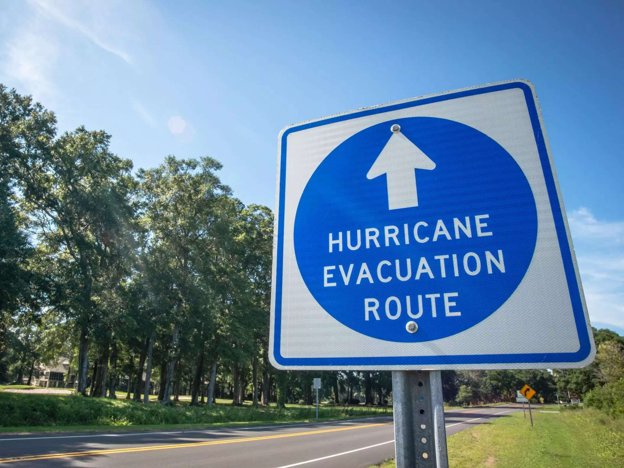 A sign directs hurricane evacuees to safety.