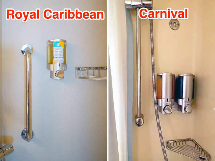 Inside the bathroom, the reporters spotted more differences. For instance, Royal Caribbean provided Joey a bar of soap and a two-in-one hair and body wash. Carnival