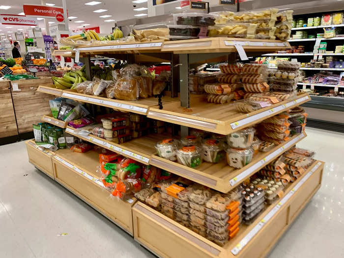 Another relatively small section combines produce, baked goods, meat, and dairy siloed off from the rest of the store.