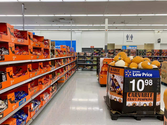 A massive space near the checkout was filled with pumpkins and candy ahead of Halloween.