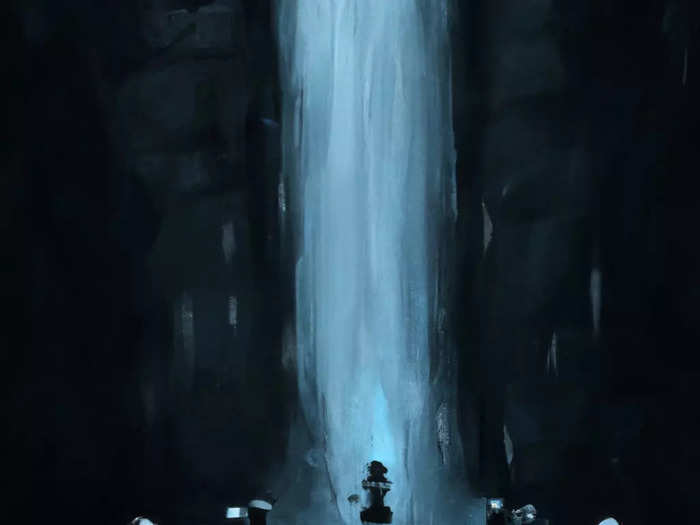 ...then "a dark painting of a girl walking over a bridge into a waterfall that opens into another dimension." Both sets of images came out very different depending on whether I put "bright" or "dark."