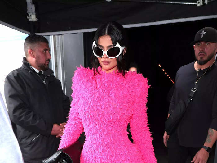 Then on Sunday, Jenner was a vision in pink ruffles.