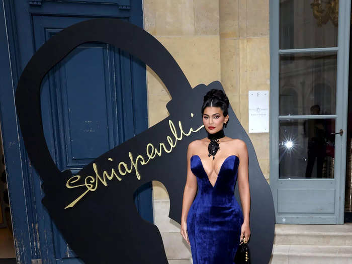 Jenner arrived at a Schiaparelli show the next day wearing a velvet gown with a daring neckline.