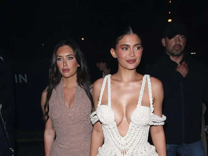 For her second appearance, Jenner stepped out in a see-through minidress made from braided rope.